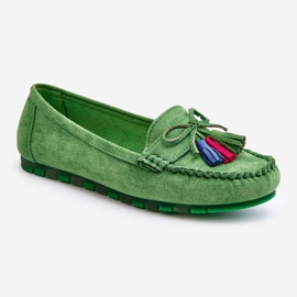 PS1 Ruskind Loafers med sløjfe og frynser Dorine Green grøn 1