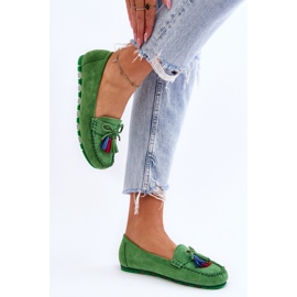 PS1 Ruskind Loafers med sløjfe og frynser Dorine Green grøn 3