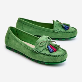PS1 Ruskind Loafers med sløjfe og frynser Dorine Green grøn 2