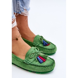 PS1 Ruskind Loafers med sløjfe og frynser Dorine Green grøn 7