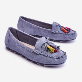 PS1 Dorine blå ruskind loafers med sløjfe og frynser 3