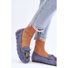 PS1 Dorine blå ruskind loafers med sløjfe og frynser 6