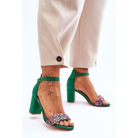 Moderigtige højhælede sandaler med dekorative sten Grøn Love Me 1