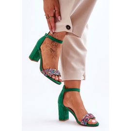 Moderigtige højhælede sandaler med dekorative sten Grøn Love Me 3