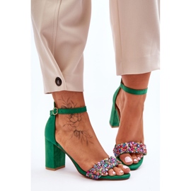Moderigtige højhælede sandaler med dekorative sten Grøn Love Me 2