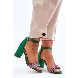 Moderigtige højhælede sandaler med dekorative sten Grøn Love Me 6