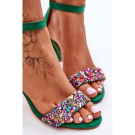 Moderigtige højhælede sandaler med dekorative sten Grøn Love Me 4