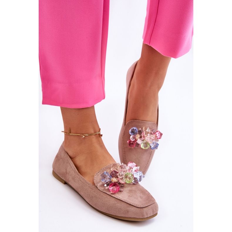 PS1 Ruskind Loafers Med Dekorative Krystaller Mørk Beige Arvilla 1