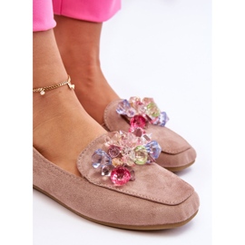 PS1 Ruskind Loafers Med Dekorative Krystaller Mørk Beige Arvilla 2