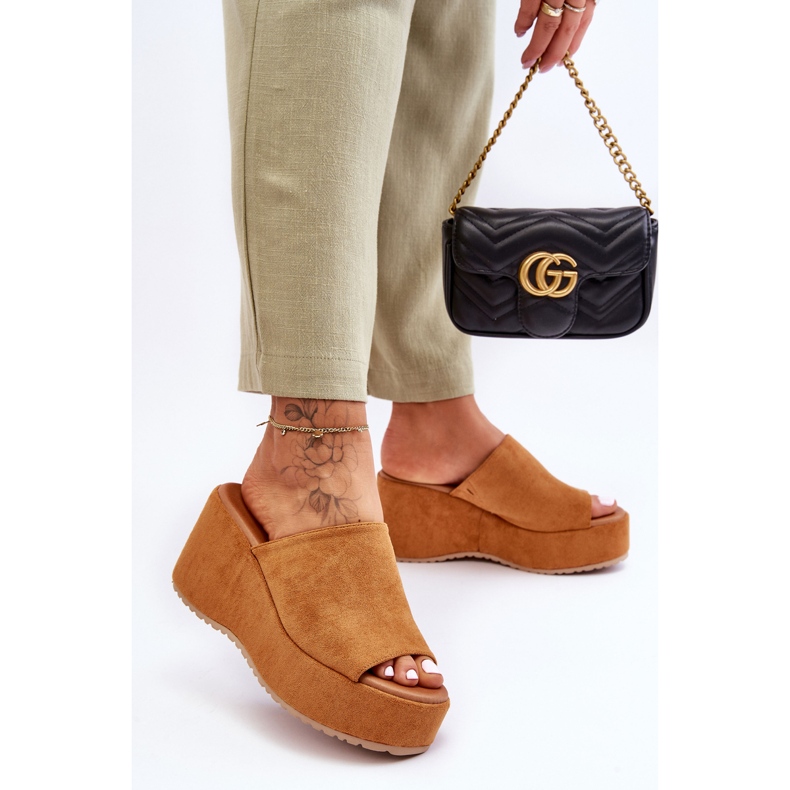 Dame Camel Martina Chunky Platform Hjemmesko brun 2