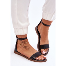 Millou flade sandaler med flade lynlås i sort læder 3