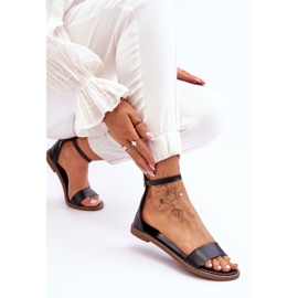 Millou flade sandaler med flade lynlås i sort læder 4