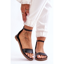 Millou flade sandaler med flade lynlås i sort læder 6