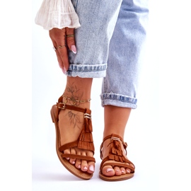 Damesandaler Fladt ruskind Boho Brun Lucami 1