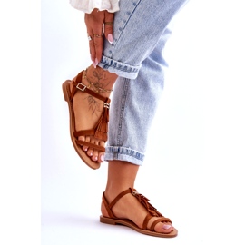 Damesandaler Fladt ruskind Boho Brun Lucami 4