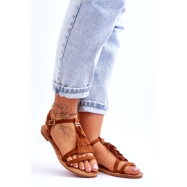 Damesandaler Fladt ruskind Boho Brun Lucami 6