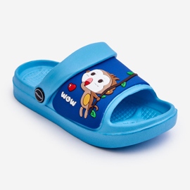 WJ1 Lette børns slidesandaler med dyremotiv blå Rico 1