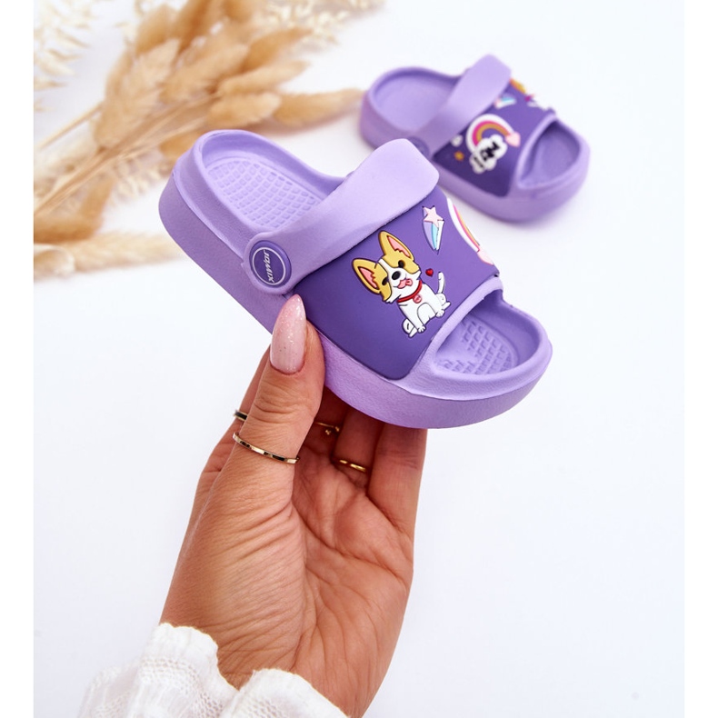 WJ1 Lette børns flip-flops sandaler med hundemotiv Violet Rico lilla 1