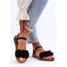 Damesandaler med tekstilblomster Sort Fiori 1