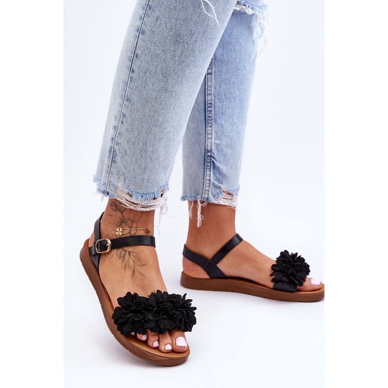 Damesandaler med tekstilblomster Sort Fiori 2
