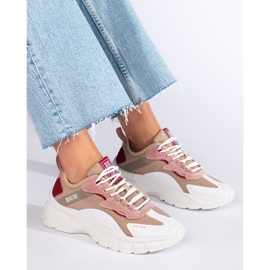 Big Star sneakers til kvinder KK274055 beige hvid lyserød 1
