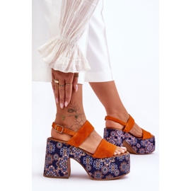 Maciejka læder højhælede sandaler 06089-18 Orange 5