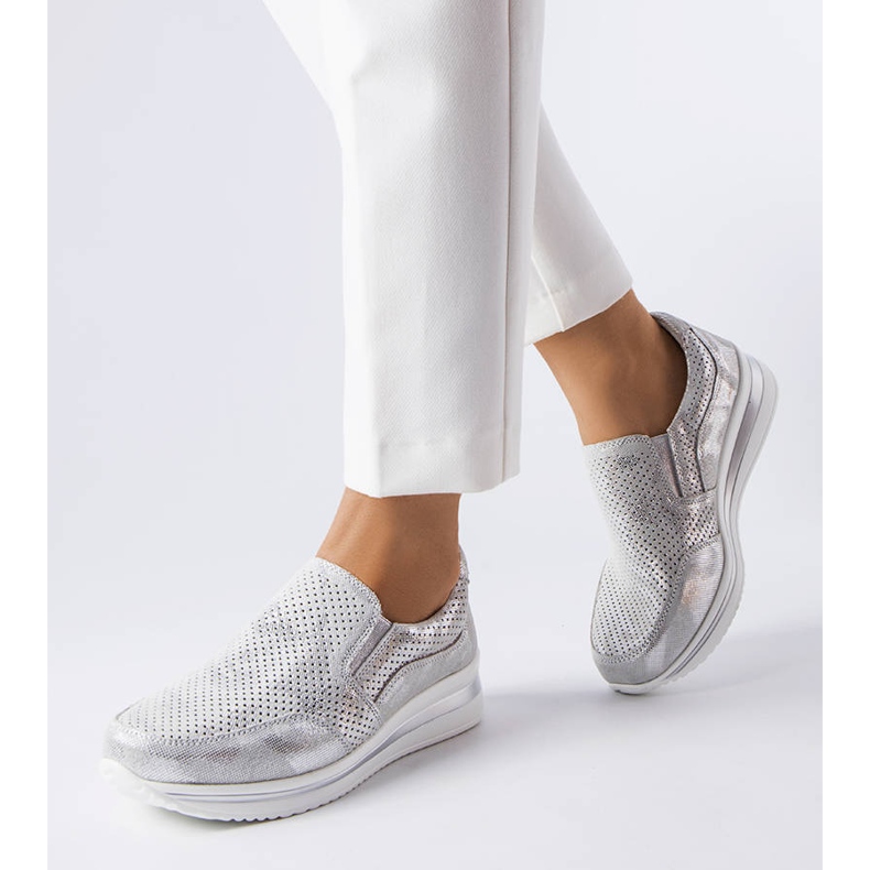 Sølv openwork wedge sneakers 1