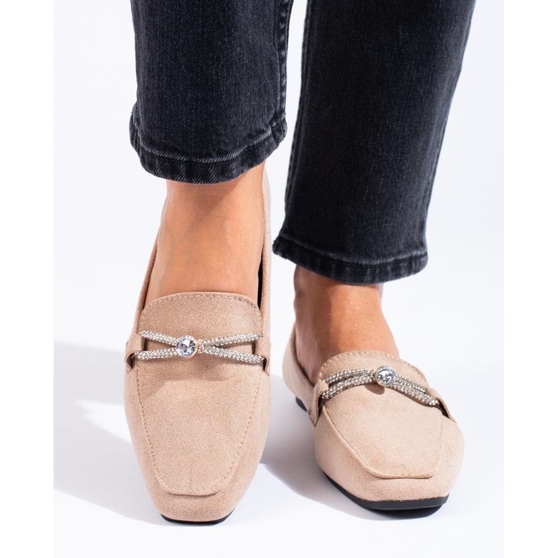 Slip-on loafers med shelovet beige ruskind 1