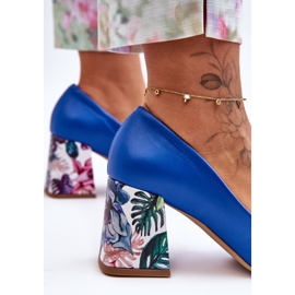 Lewski Shoes Læder Pumps Med En Dekorativ Hæl Leski Sko 2608/K Blå 2