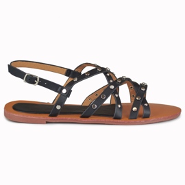 Sorte damesandaler med metaldekorationer 2