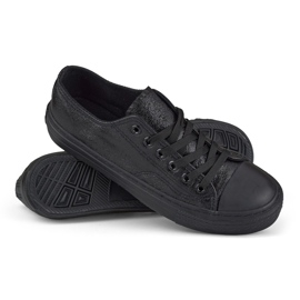 Skinnende sorte sneakers med sort sål 1