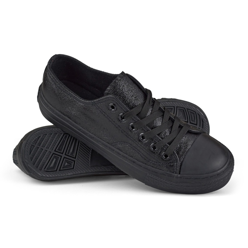 Skinnende sorte sneakers med sort sål 1