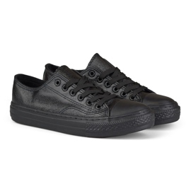 Skinnende sorte sneakers med sort sål 2