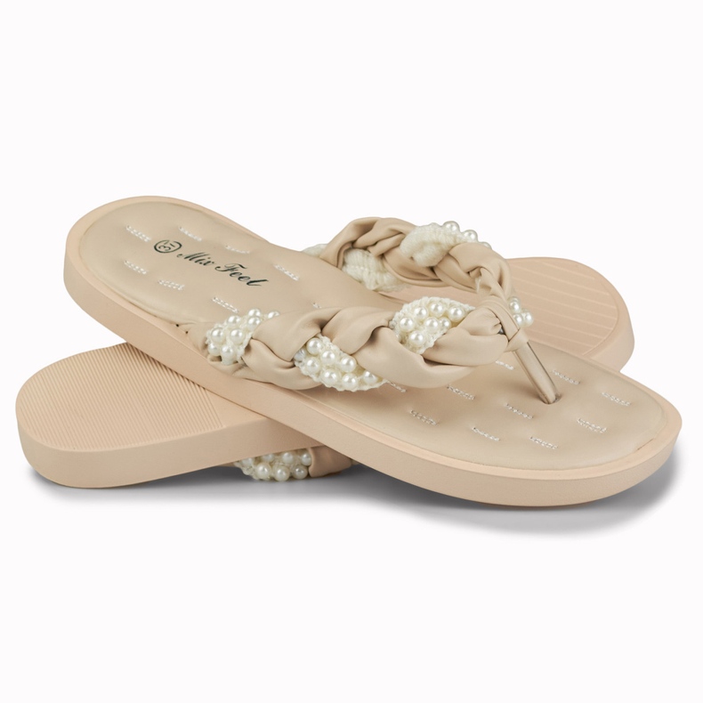 Beige flip-flops til kvinder med perler 1