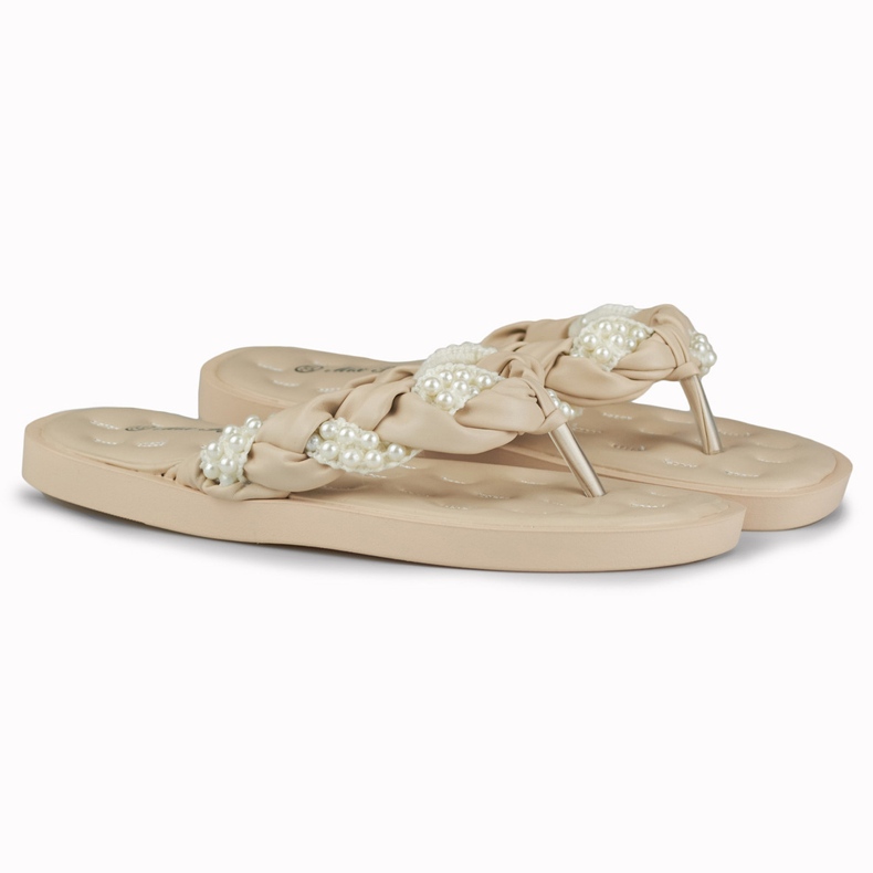 Beige flip-flops til kvinder med perler 2