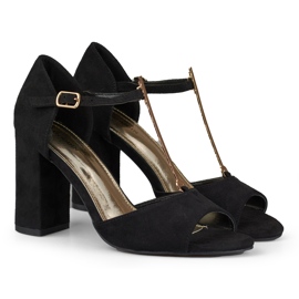 Elegante højhælede sandaler med gulddekoration sort 2
