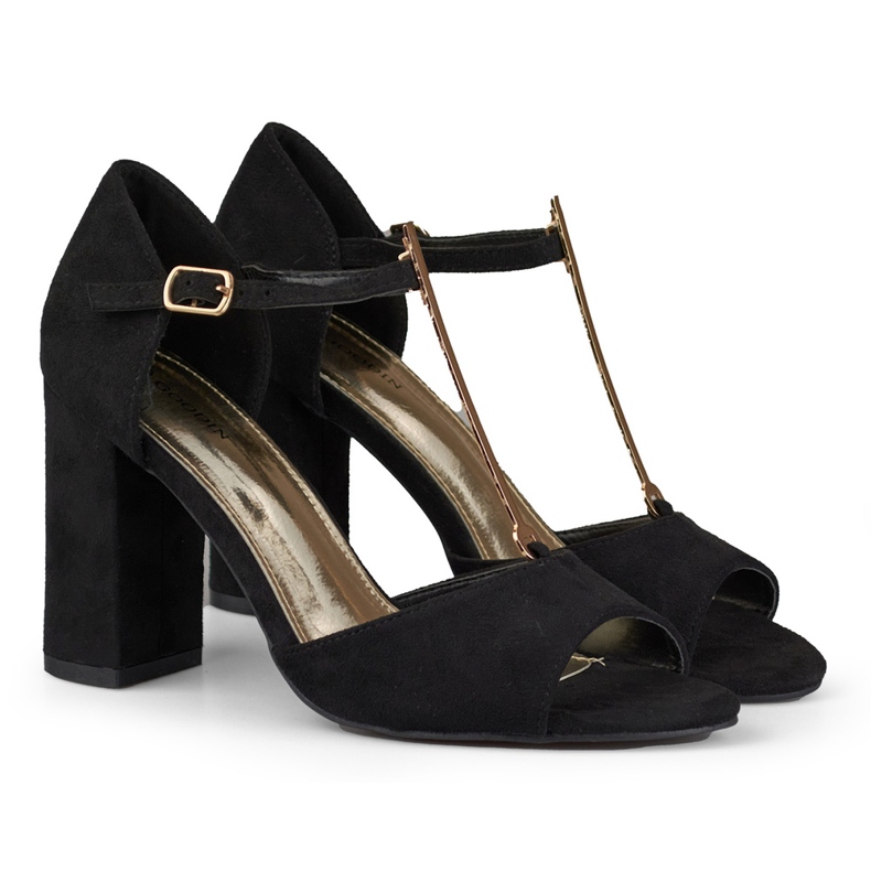 Elegante højhælede sandaler med gulddekoration sort 2