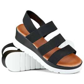 Sorte elastiske sandaler med lav platform 1
