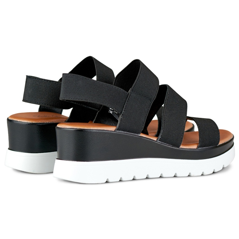 Sorte elastiske sandaler med lav platform 2