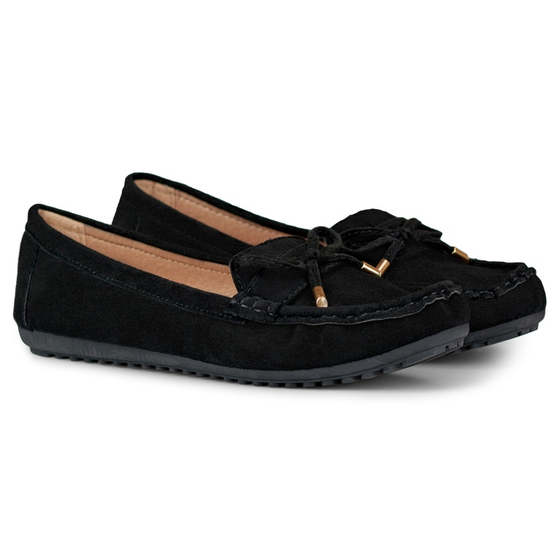 Sorte komfortable loafers med sløjfe 1