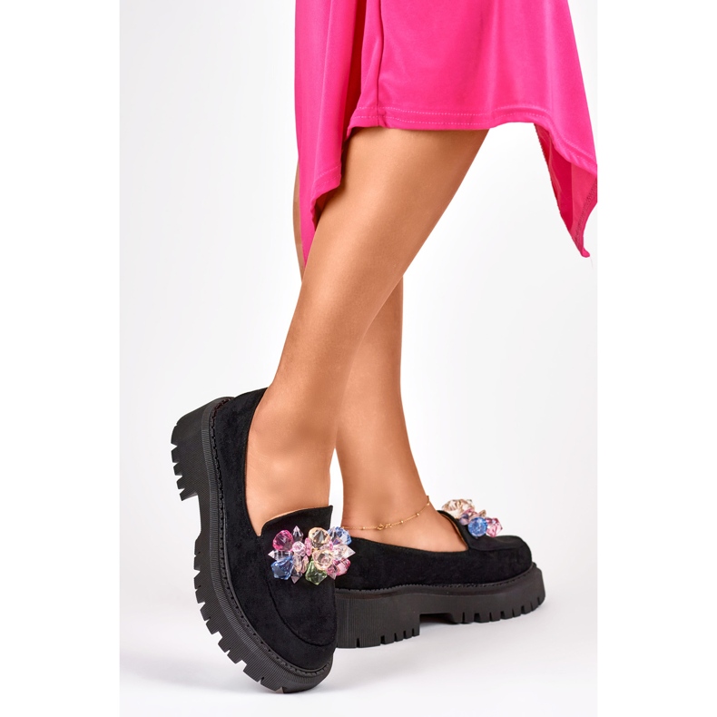 Sorte loafers med perler 1