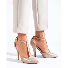 Guld og beige pumps med hæle fra Shelovet gylden 1