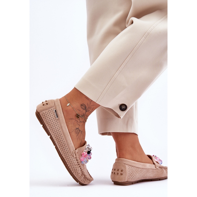 PM1 Trendy suede loafers med beige Delima-pynt 2