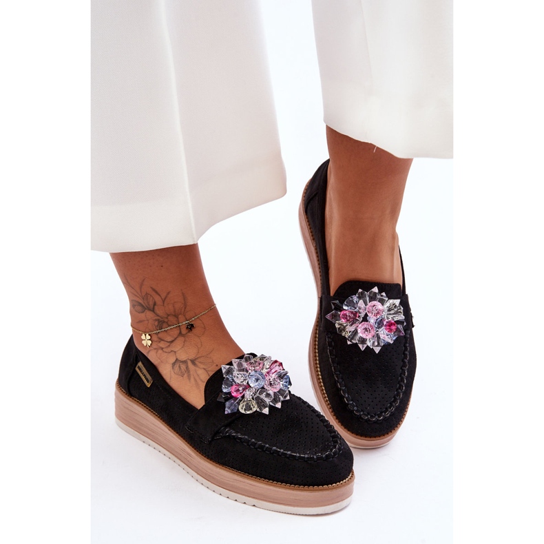 PM1 Dameplatform Loafers med sten Sort Elonore 1