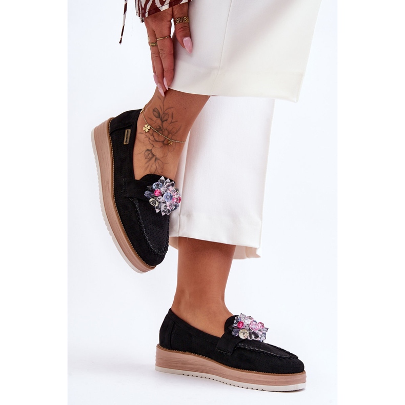 PM1 Dameplatform Loafers med sten Sort Elonore 2