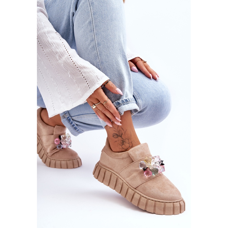 PS1 Moderigtige slip-on sportssko med dekoration Dark Beige Desire 1