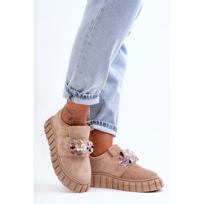 PS1 Moderigtige slip-on sportssko med dekoration Dark Beige Desire 2