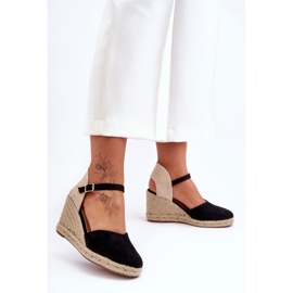 Suede Wedge Sandaler Sort Selfoss 1