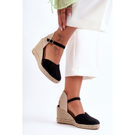 Suede Wedge Sandaler Sort Selfoss 2