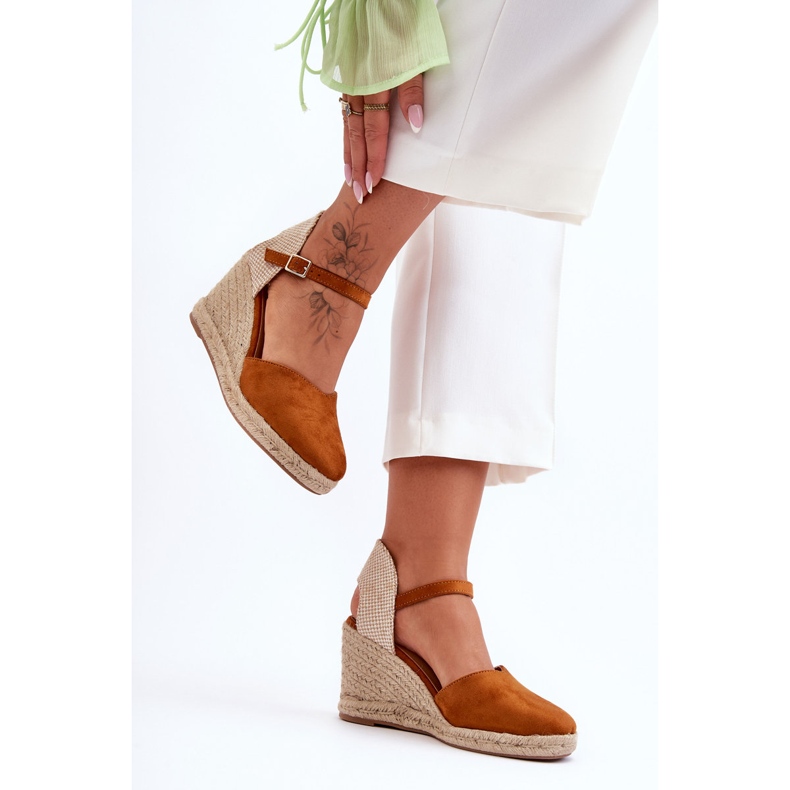 Suede Wedge Sandaler Brun Selfoss 2